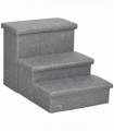 PawHut 3 Step Dog Steps with Storage Boxes, Cat Stairs for Bed Sofa, Light Grey