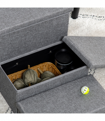 PawHut 3 Step Dog Steps with Storage Boxes, Cat Stairs for Bed Sofa, Light Grey