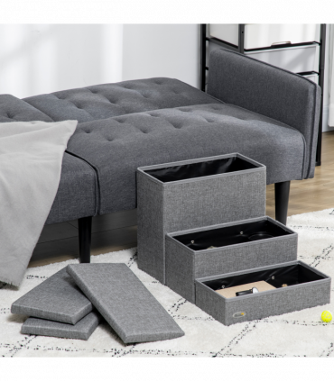 PawHut 3 Step Dog Steps with Storage Boxes, Cat Stairs for Bed Sofa, Light Grey