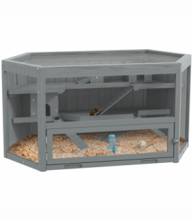 PawHut 3 Tier Wooden Hamster Cage Gerbil Play Centre w/ Sliding Tray Ramps