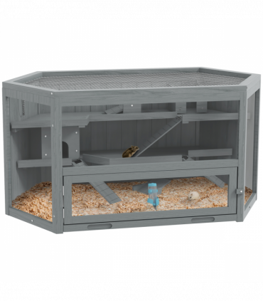 PawHut 3 Tier Wooden Hamster Cage Gerbil Play Centre w/ Sliding Tray Ramps