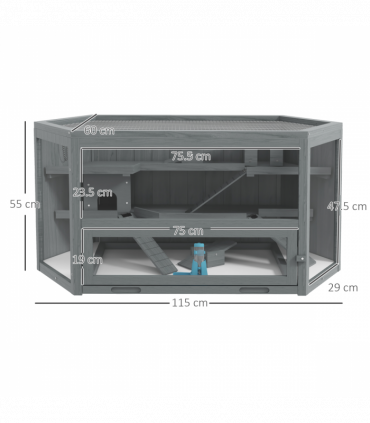 PawHut 3 Tier Wooden Hamster Cage Gerbil Play Centre w/ Sliding Tray Ramps