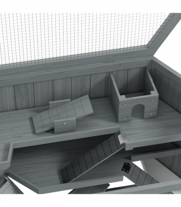 PawHut 3 Tier Wooden Hamster Cage Gerbil Play Centre w/ Sliding Tray Ramps