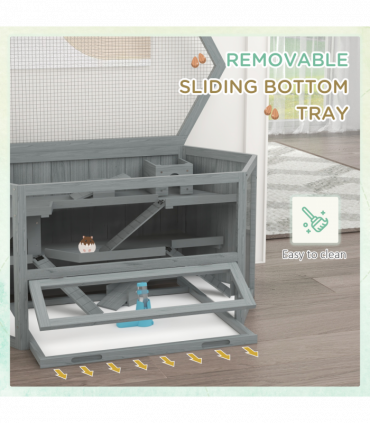 PawHut 3 Tier Wooden Hamster Cage Gerbil Play Centre w/ Sliding Tray Ramps