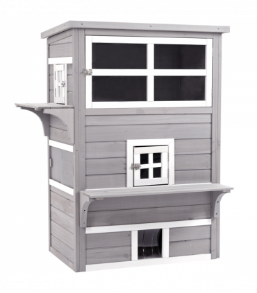 PawHut 3 Tier Wooden Kitten Shelter for Indoor, Outdoor, Grey