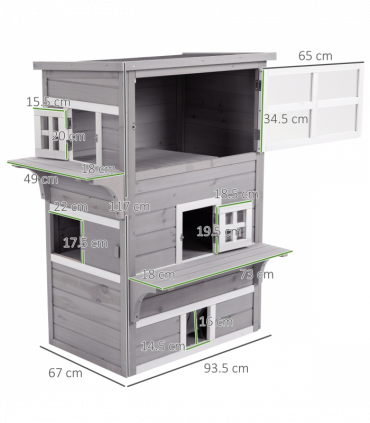 PawHut 3 Tier Wooden Kitten Shelter for Indoor, Outdoor, Grey