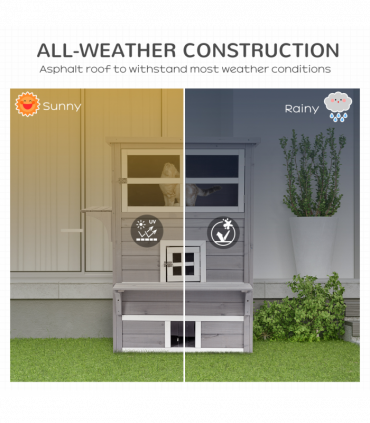 PawHut 3 Tier Wooden Kitten Shelter for Indoor, Outdoor, Grey