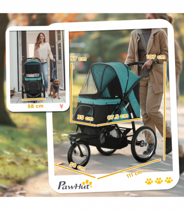 PawHut 3 Wheel Pet Stroller, for Medium Small Dogs, Foldable Cat Pram - Green
