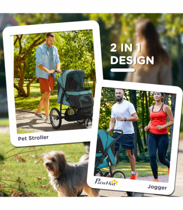 PawHut 3 Wheel Pet Stroller, for Medium Small Dogs, Foldable Cat Pram - Green