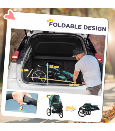 PawHut 3 Wheel Pet Stroller, for Medium Small Dogs, Foldable Cat Pram - Green