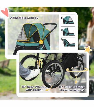 PawHut 3 Wheel Pet Stroller, for Medium Small Dogs, Foldable Cat Pram - Green