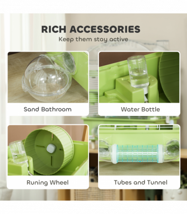 PawHut 3-Tier Hamster Cage, Hamster Habitat with Accessories, Green