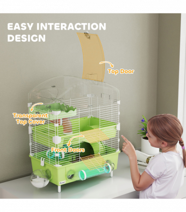 PawHut 3-Tier Hamster Cage, Hamster Habitat with Accessories, Green