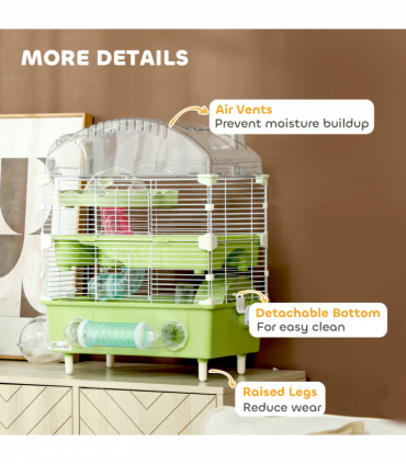 PawHut 3-Tier Hamster Cage, Hamster Habitat with Accessories, Green