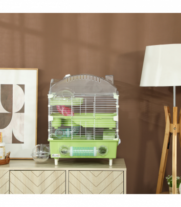 PawHut 3-Tier Hamster Cage, Hamster Habitat with Accessories, Green