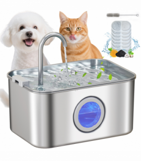 PawHut 3.2L Cat Water Fountain for Drinking Stainless Steel Ultra-Silent