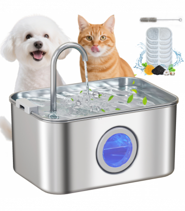 PawHut 3.2L Cat Water Fountain for Drinking Stainless Steel Ultra-Silent