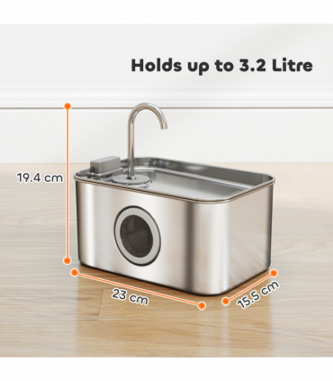 PawHut 3.2L Cat Water Fountain for Drinking Stainless Steel Ultra-Silent