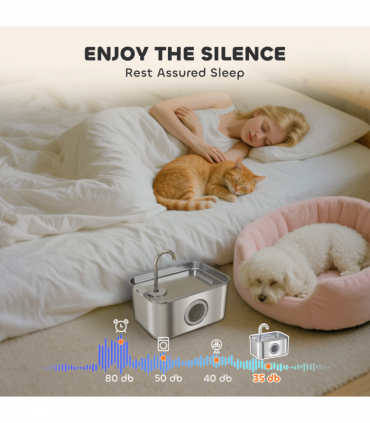 PawHut 3.2L Cat Water Fountain for Drinking Stainless Steel Ultra-Silent