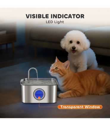 PawHut 3.2L Cat Water Fountain for Drinking Stainless Steel Ultra-Silent