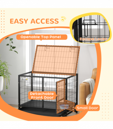 PawHut 36" Heavy Duty Dog Crate on Wheels w/ Bowl Holder, Removable Tray