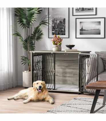 PawHut 37" Dog Crate Furniture End Table w/ Cushion for Large Dogs