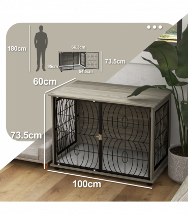 PawHut 37" Dog Crate Furniture End Table w/ Cushion for Large Dogs