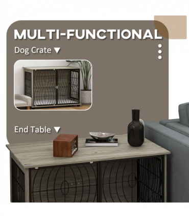 PawHut 37" Dog Crate Furniture End Table w/ Cushion for Large Dogs