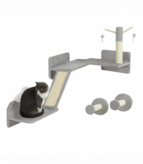 PawHut 3PCs Corner Design Cat Wall Shelves Furniture, Light Grey