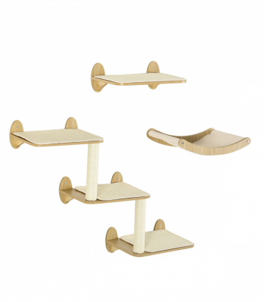 PawHut 3PCs Wall Mounted Cat Tree Cat Climbing Shelf Set Scratching Post