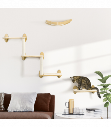 PawHut 3PCs Wall Mounted Cat Tree Cat Climbing Shelf Set Scratching Post