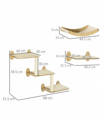 PawHut 3PCs Wall Mounted Cat Tree Cat Climbing Shelf Set Scratching Post