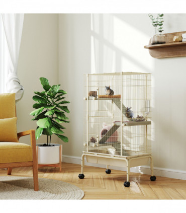 PawHut 4 Levels Rolling Small Animal Cage, Rabbit Cage with 15cm Deep Bottom