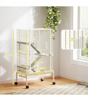 PawHut 4 Levels Rolling Small Animal Cage, Rabbit Cage with 15cm Deep Bottom