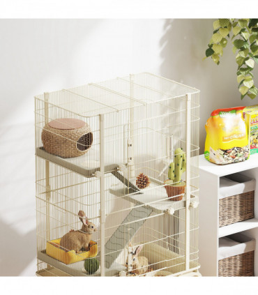 PawHut 4 Levels Rolling Small Animal Cage, Rabbit Cage with 15cm Deep Bottom