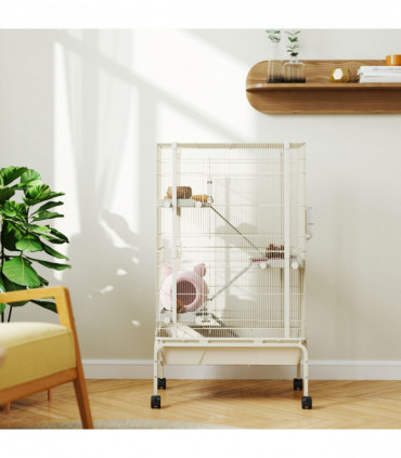 PawHut 4 Levels Rolling Small Animal Cage, Rabbit Cage with 15cm Deep Bottom