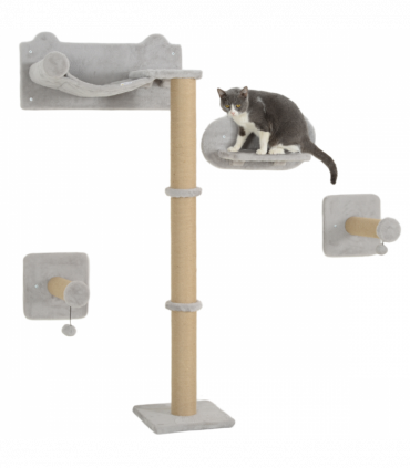 PawHut 4 Piece Cat Shelves w/ Scratching Post, Steps, Jumping Platform