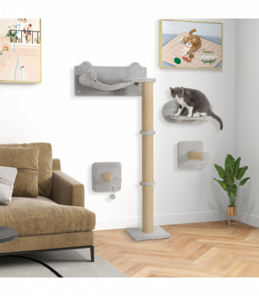 PawHut 4 Piece Cat Shelves w/ Scratching Post, Steps, Jumping Platform