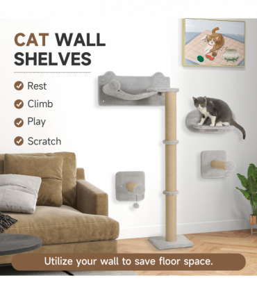PawHut 4 Piece Cat Shelves w/ Scratching Post, Steps, Jumping Platform