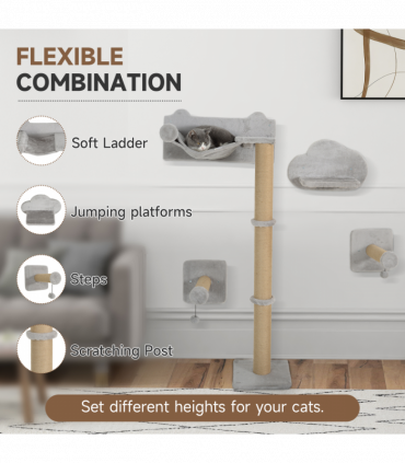 PawHut 4 Piece Cat Shelves w/ Scratching Post, Steps, Jumping Platform