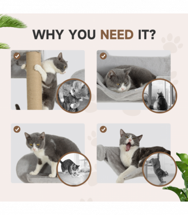 PawHut 4 Piece Cat Shelves w/ Scratching Post, Steps, Jumping Platform