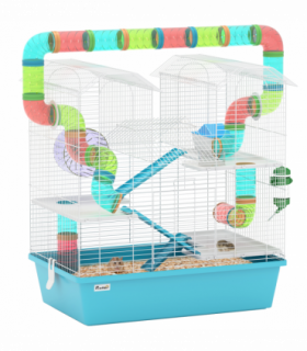 PawHut 4 Tier Hamster Cage with Tubes, for Drawf, 58 x 36 x 65cm, Light Blue