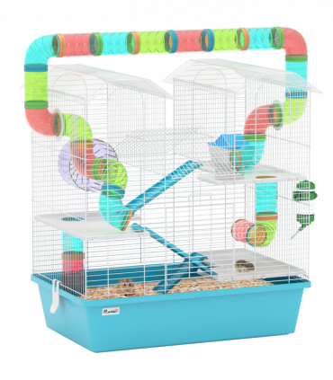 PawHut 4 Tier Hamster Cage with Tubes, for Drawf, 58 x 36 x 65cm, Light Blue