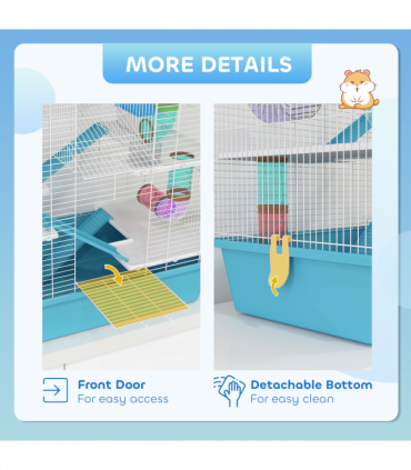 PawHut 4 Tier Hamster Cage with Tubes, for Drawf, 58 x 36 x 65cm, Light Blue