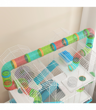 PawHut 4 Tier Hamster Cage with Tubes, for Drawf, 58 x 36 x 65cm, Light Blue
