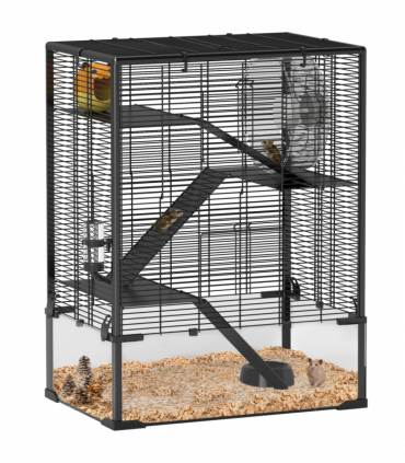 PawHut 4 Tiers Hamster Cage with Deep Tempered Glass Bottom, 60 x 40 x 80cm