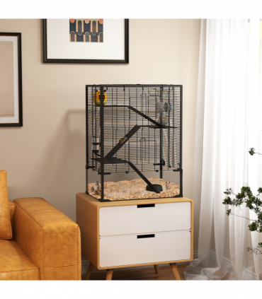 PawHut 4 Tiers Hamster Cage with Deep Tempered Glass Bottom, 60 x 40 x 80cm