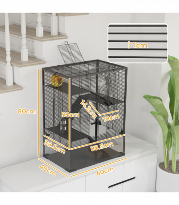 PawHut 4 Tiers Hamster Cage with Deep Tempered Glass Bottom, 60 x 40 x 80cm