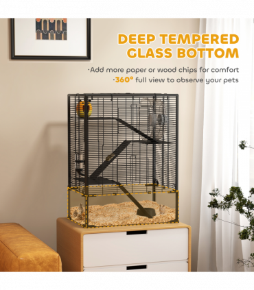 PawHut 4 Tiers Hamster Cage with Deep Tempered Glass Bottom, 60 x 40 x 80cm