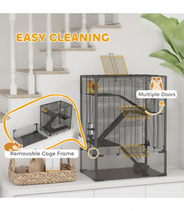 PawHut 4 Tiers Hamster Cage with Deep Tempered Glass Bottom, 60 x 40 x 80cm